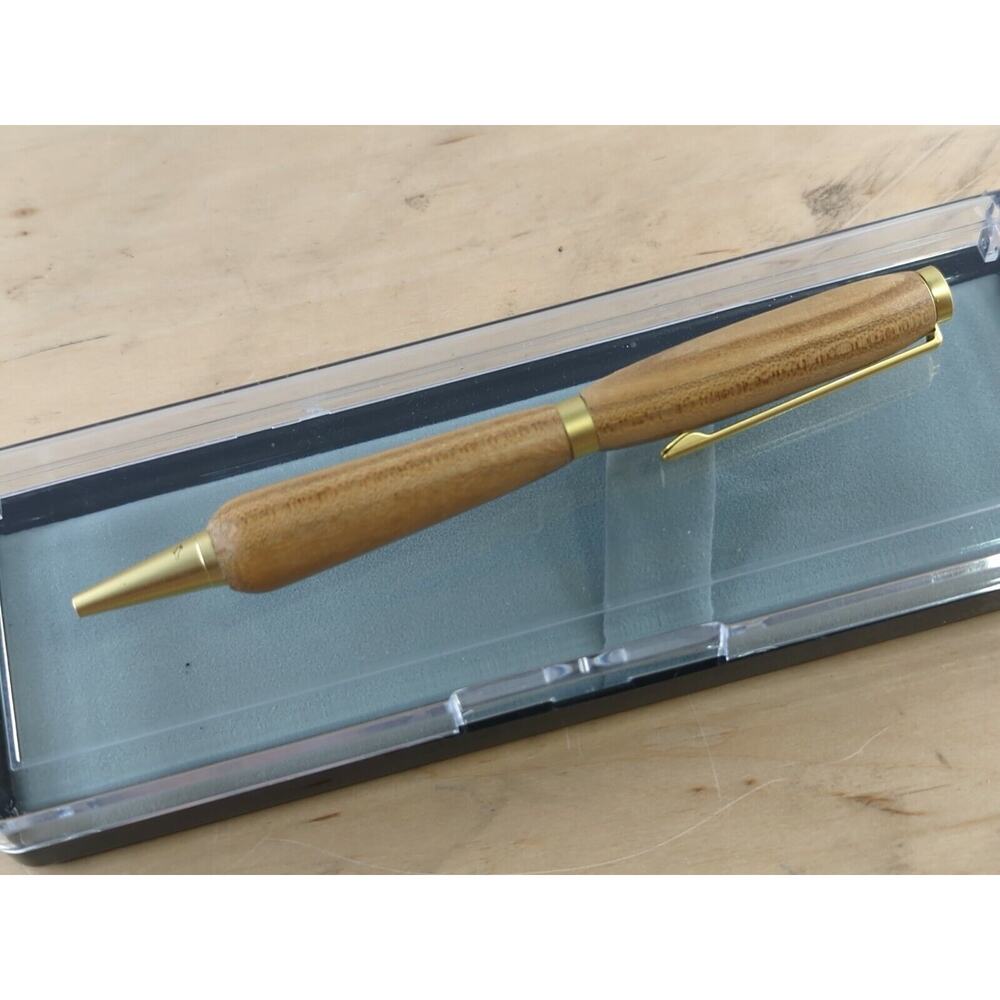 Handturned Slimline Twist Pen Satin Gold Finish Red Elm Body Black Ink‎